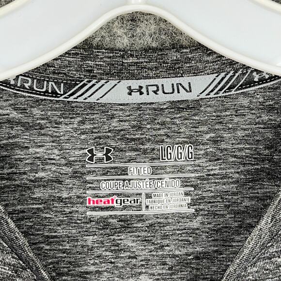 Under Armour‎ Mens Run Shirt L Gray Heatgear Fitted Gym Workout Training Running - Picture 3 of 6
